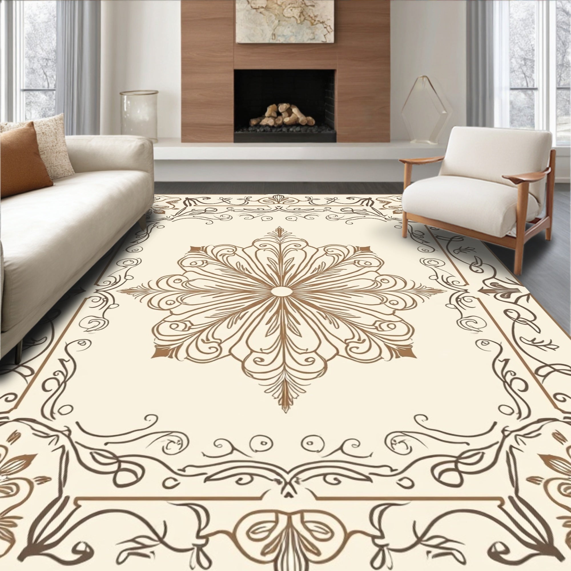 Elegant Floral Swirl Frame Design Rug