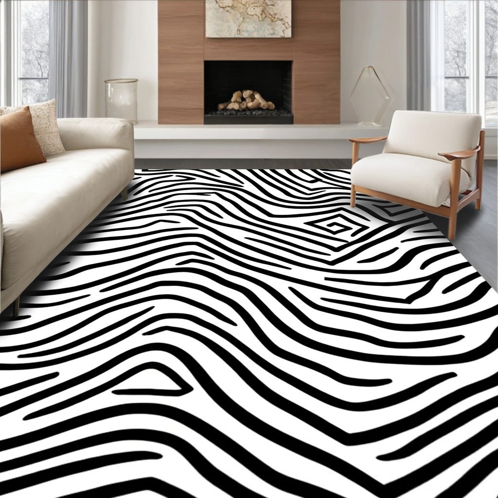 Monochrome Abstract Zebra Print Rug