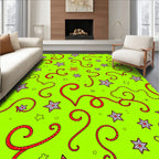 Whimsical Red Swirl Starburst Green Rug
