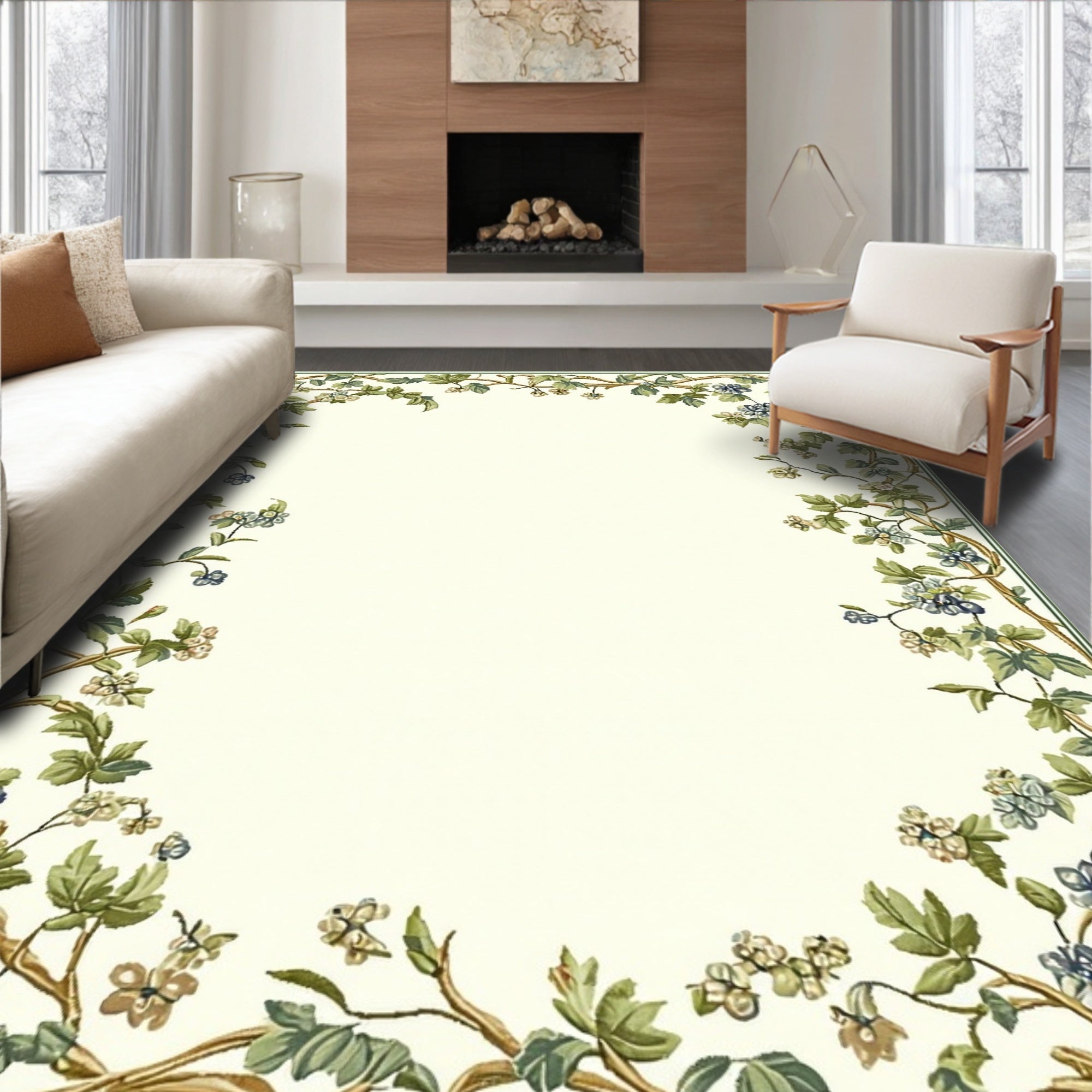 Botanical Floral Vine Border Rug