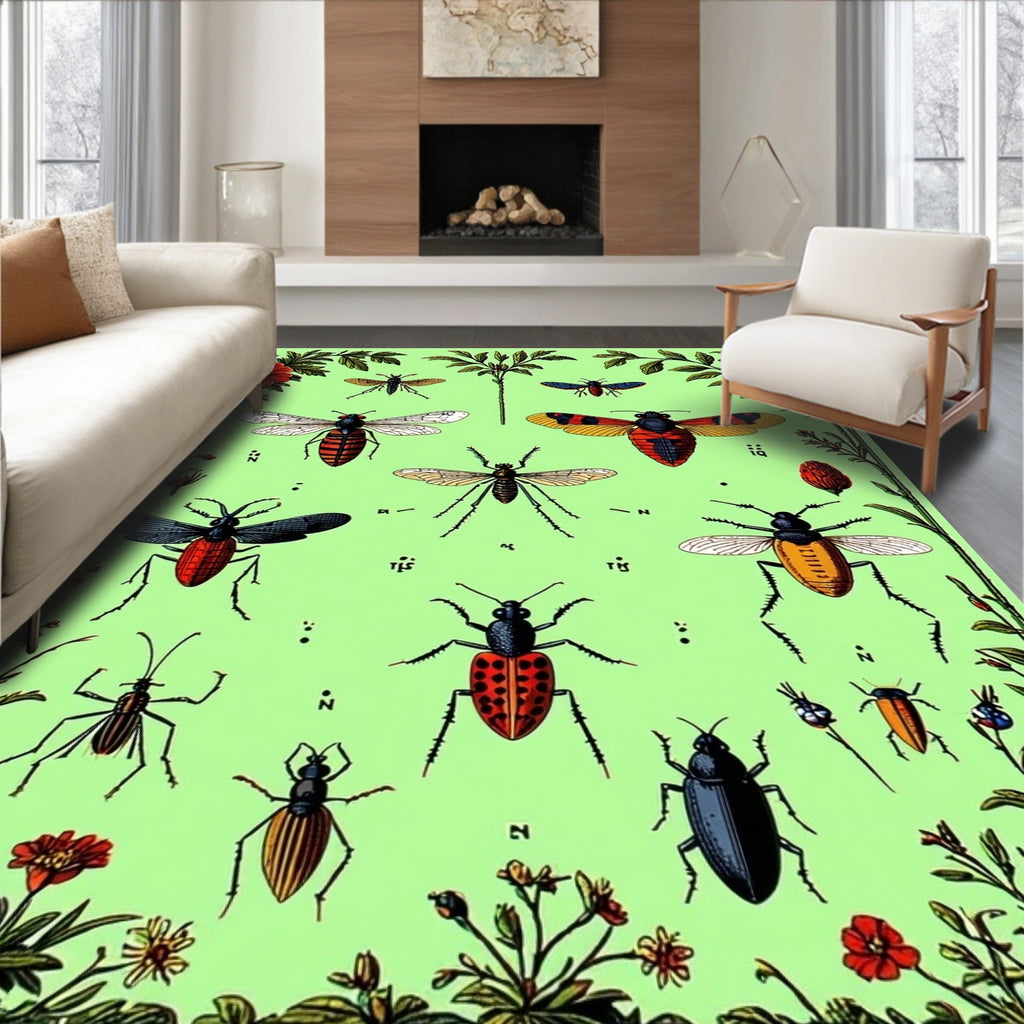 Vintage Insect Floral Botanical Chart Rug