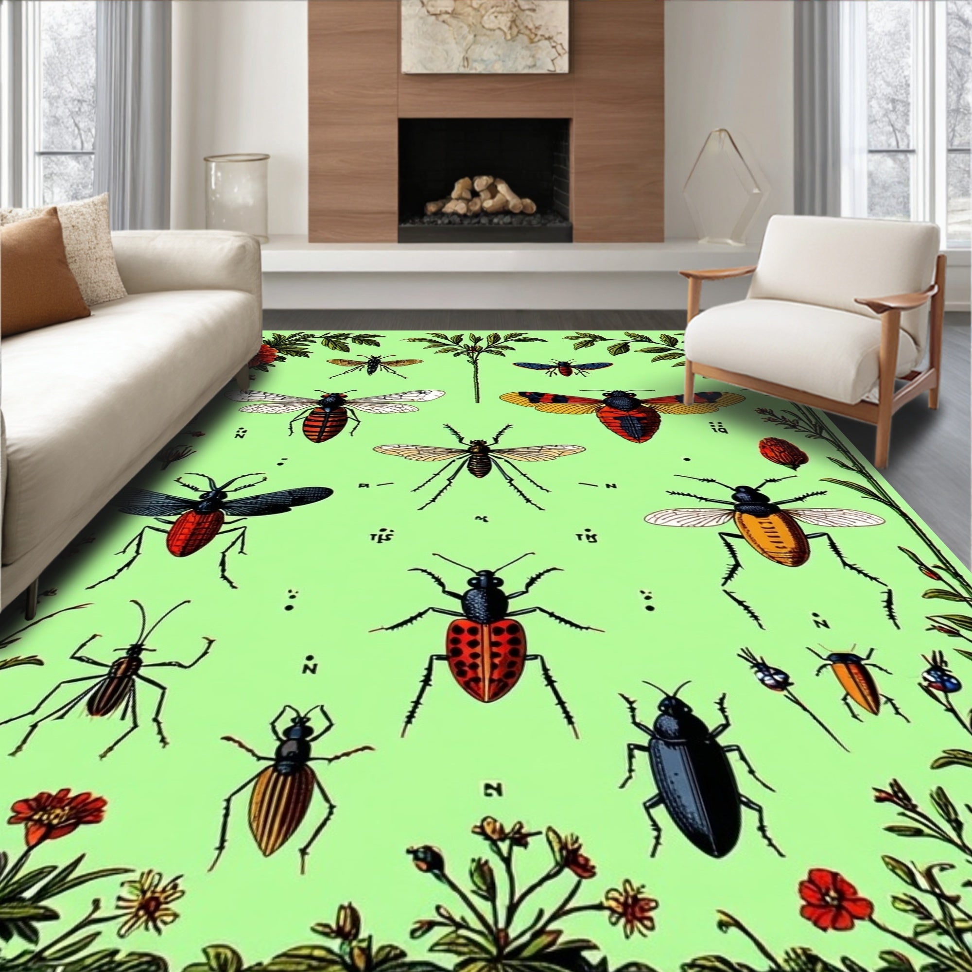 Vintage Insect Floral Botanical Chart Rug