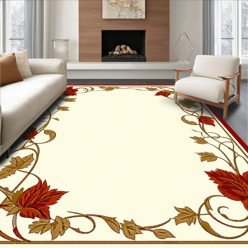 Autumn Leaf Vine Floral Border Rug