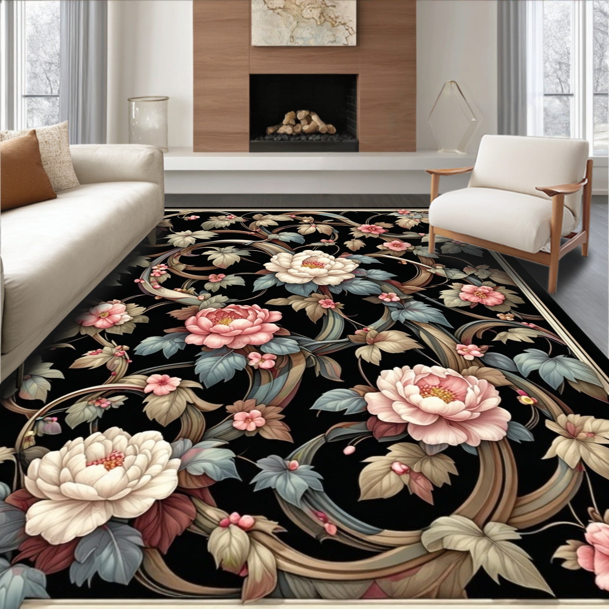 Elegant Floral Swirls And Blooms Rug