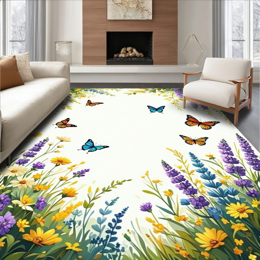 Whimsical Garden Butterflies and Blooms Rug