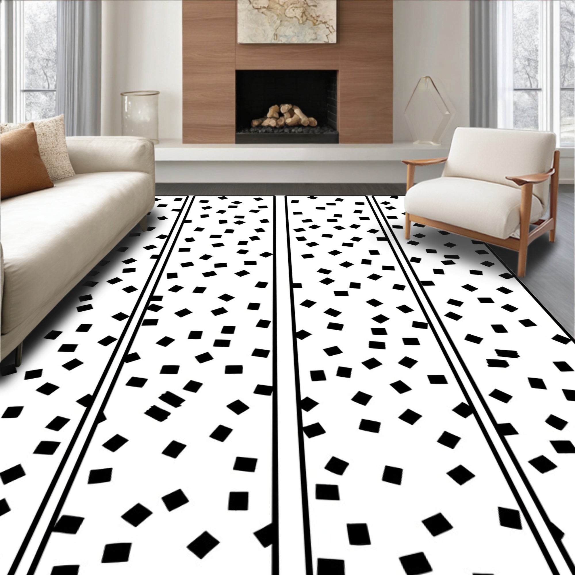 Scattered Black Square Pattern Liner Rug