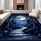 Haunted Moonlit Castle Pixel Landscape Rug