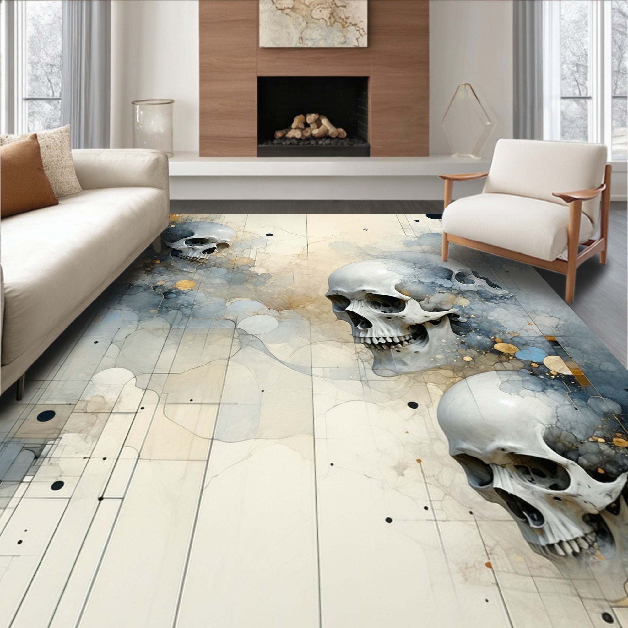 Ethereal Skull Abstract Geometric Design Rug