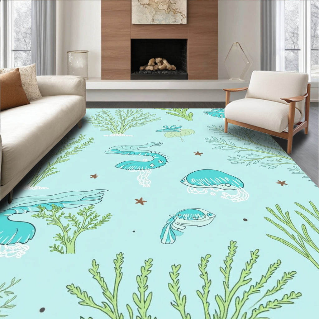 Aquatic Life pattern with Sea Plants Rug