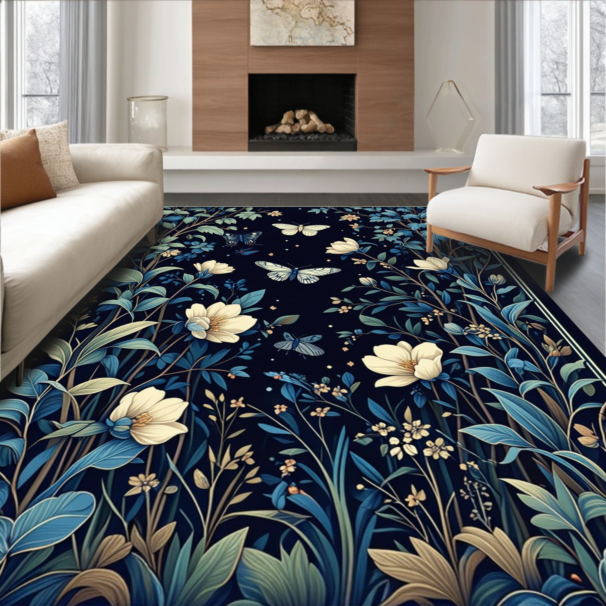 Midnight Garden Theme Butterflies Rug