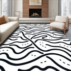 Abstract Wavy Black Dots Surface Rug