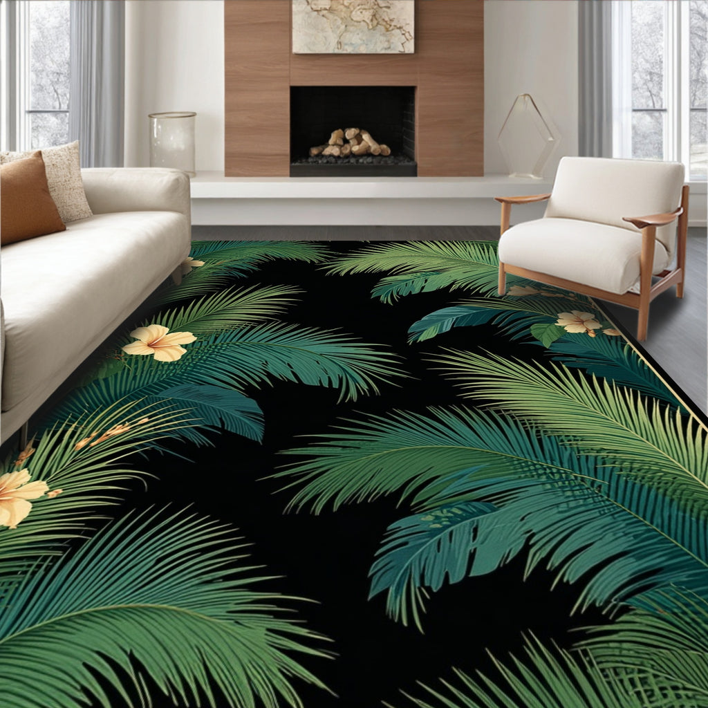 Tropical Palm Leaf Floral Design Rug