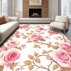 Romantic Pink Rose Vine Pattern Rug