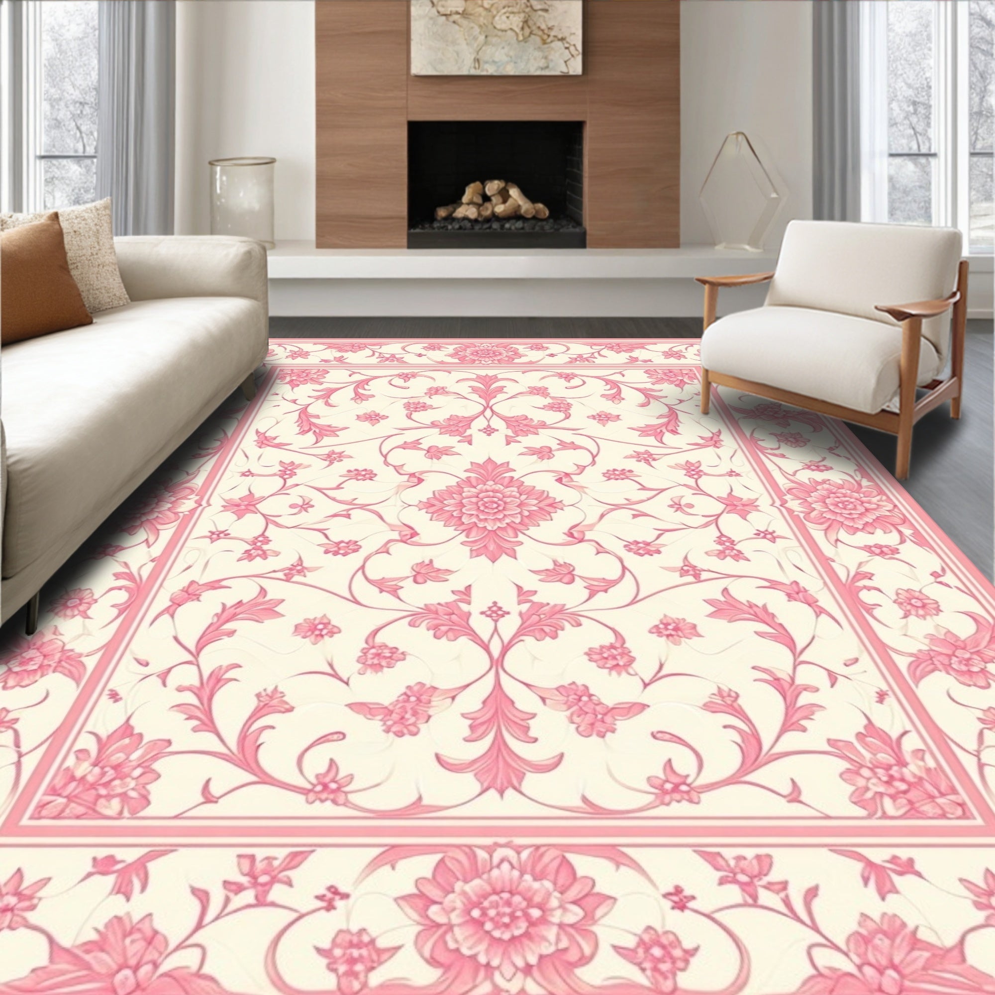 Pink Floral Swirls Pattern Rug