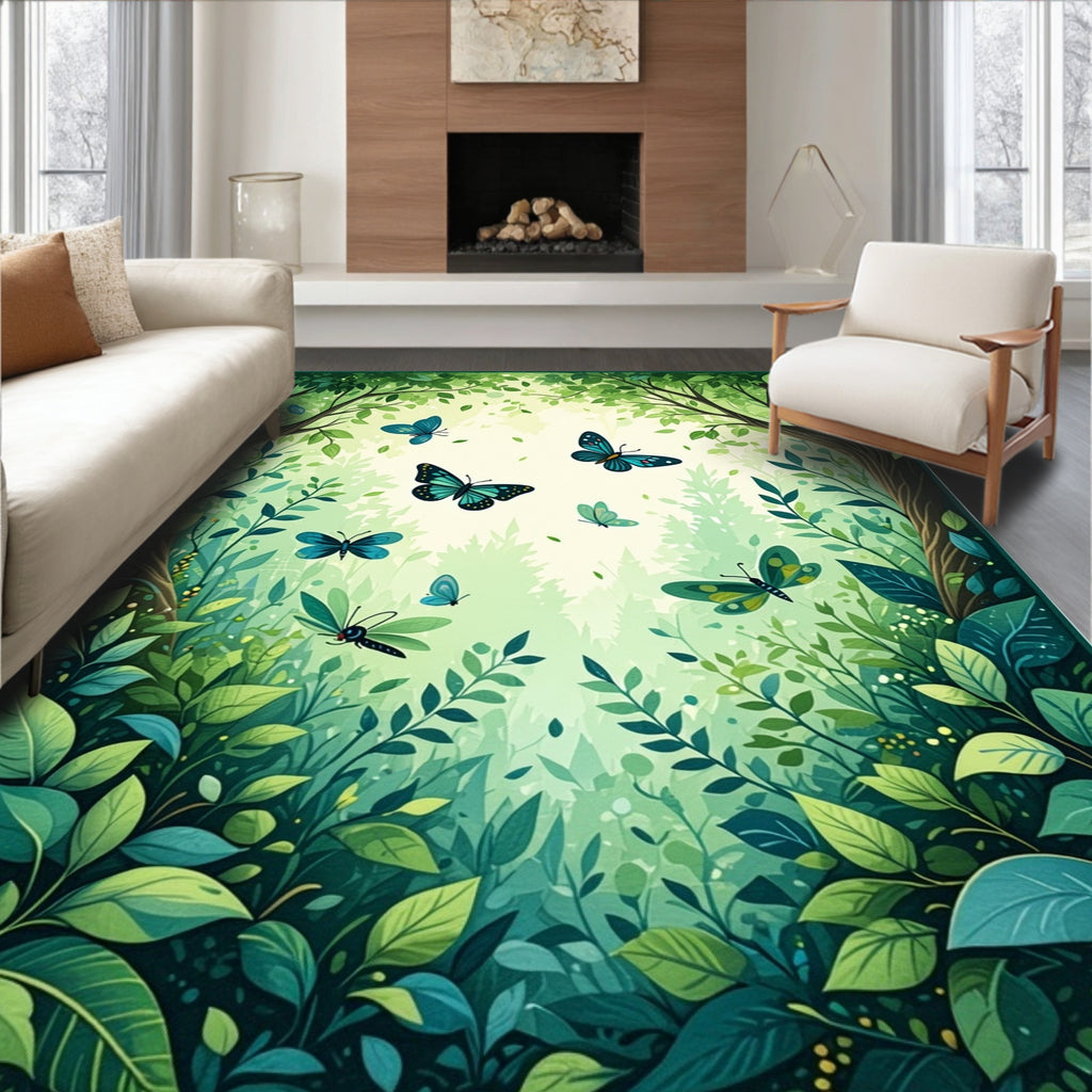 Enchanted Forest Butterflies and Leaves Rug