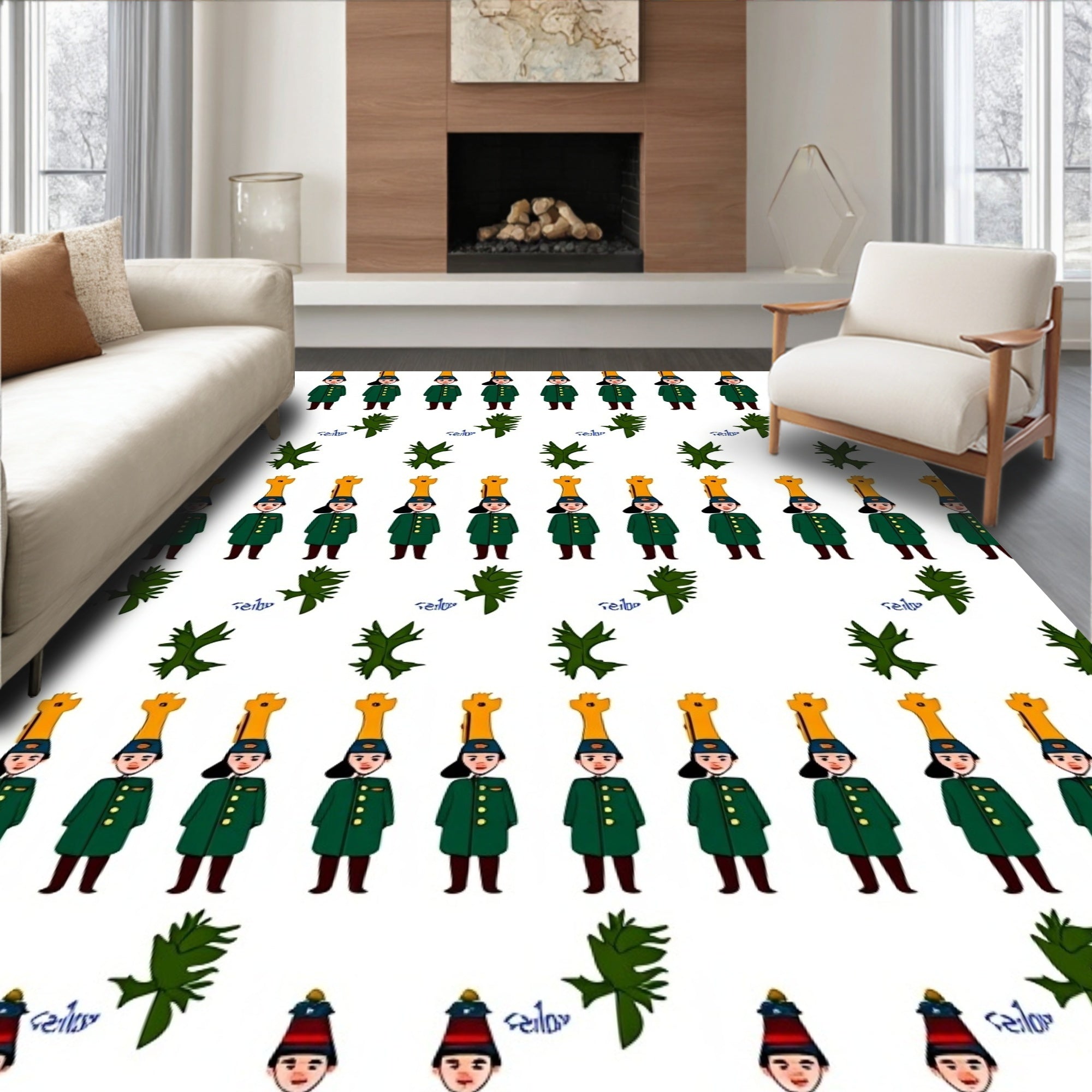 Soldiers and Green Leaves Repeating Pattern Rug