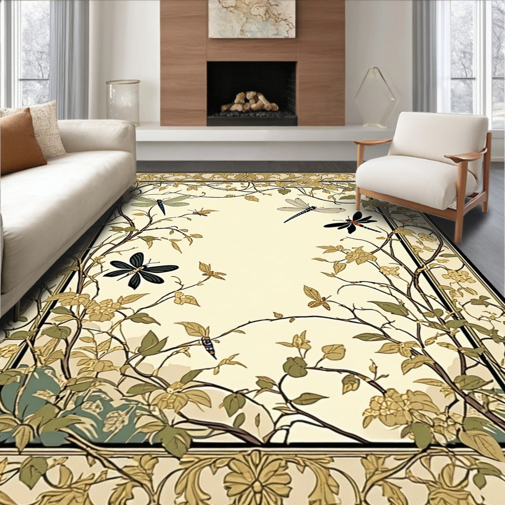 Nature Dragonfly Floral Vines Rug