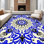 Bold Blue Black Floral Mandala Design Rug