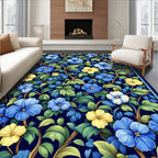 Vibrant Blue Yellow Floral Vines Rug