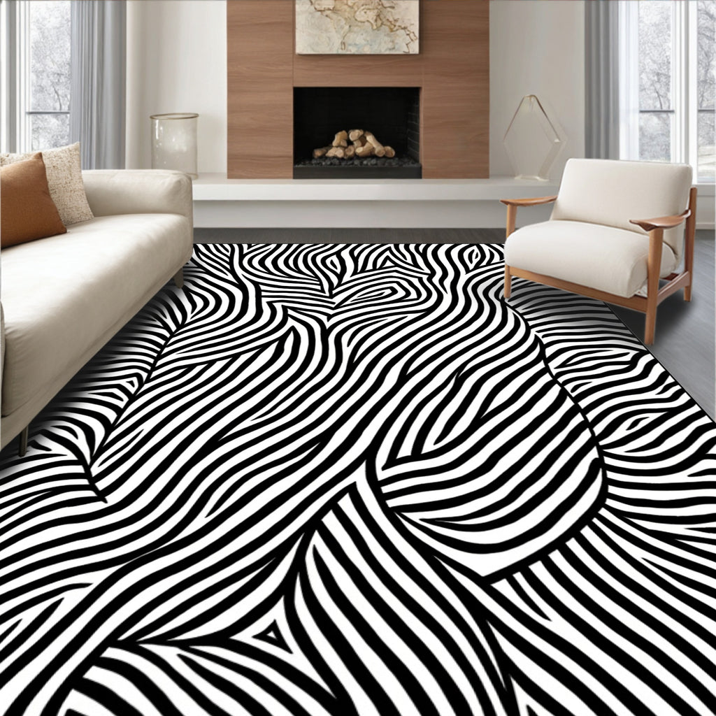 Bold Black White Abstract Lines Rug