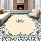 Ornate Floral Border Cream and Navy Rug