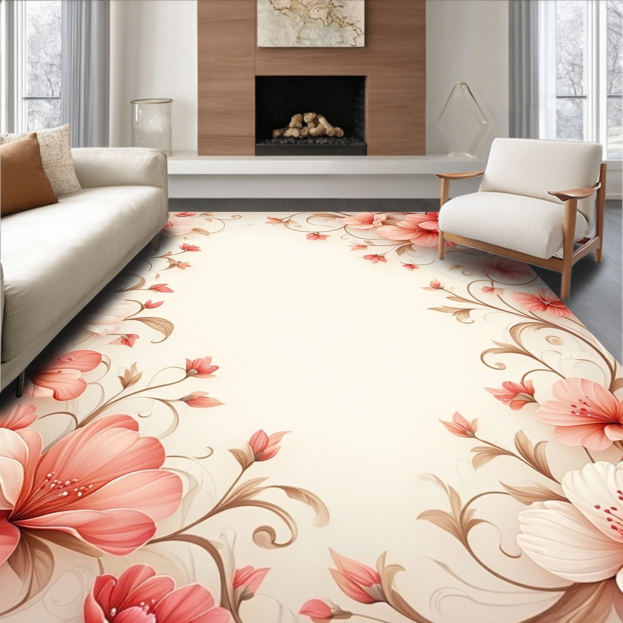 Floral Swirl Warm Tone Accent Rug
