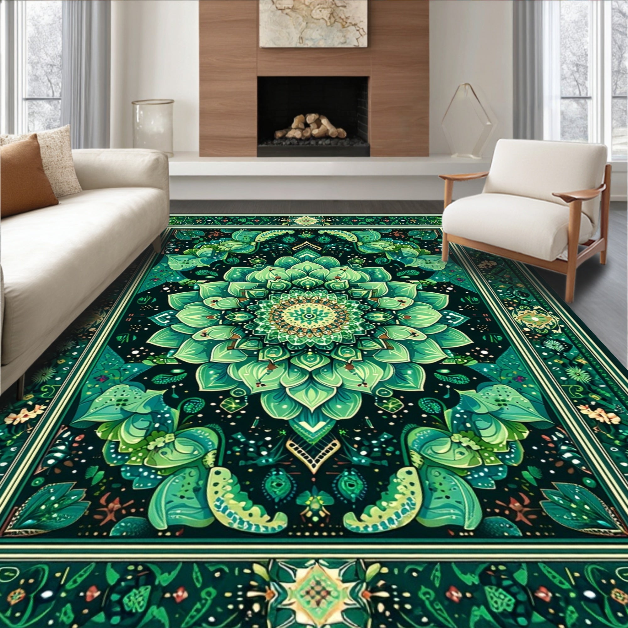 Verdant Floral Mandala Art Rug