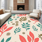 Terra Cotta Teal Leaf Pattern Rug