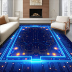 Teal And Orange Circuit Board Pattern Rug