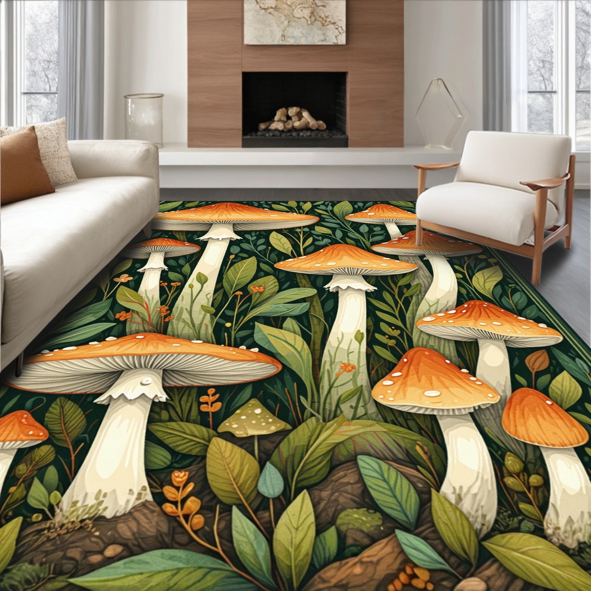 Enchanted Forest Mushroom Pattern Rug