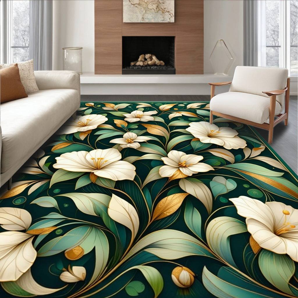 Elegant Floral Vines With Gold Accents Rug