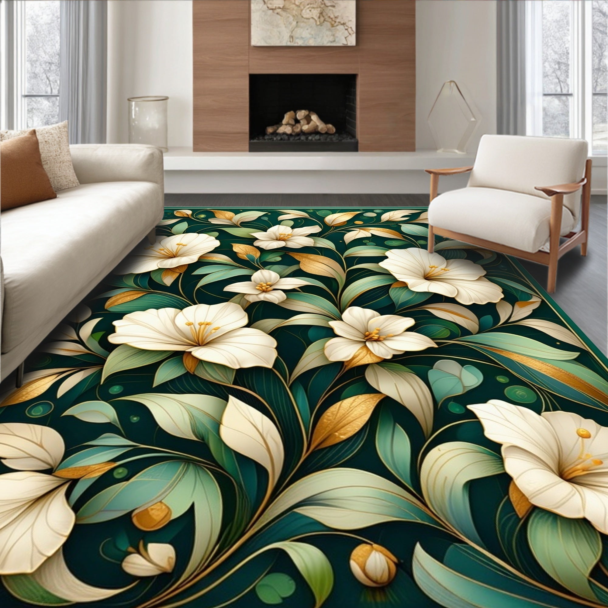 Elegant Floral Vines With Gold Accents Rug