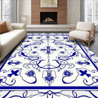 Vintage Blue Floral Symmetry Pattern Rug