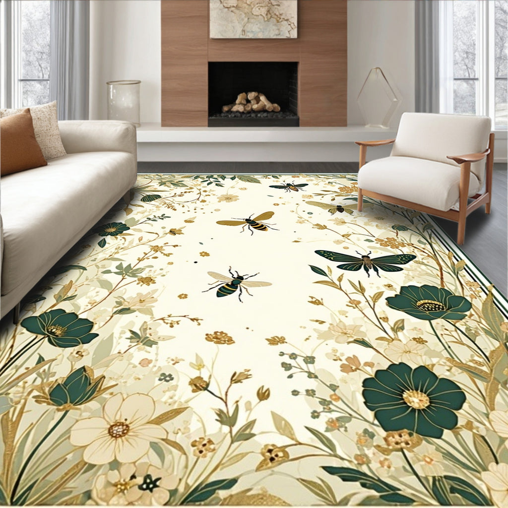 Whimsical Bees and Flowers Garden Design Rug