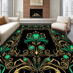 Elegant Black Floral Swirls Design Rug