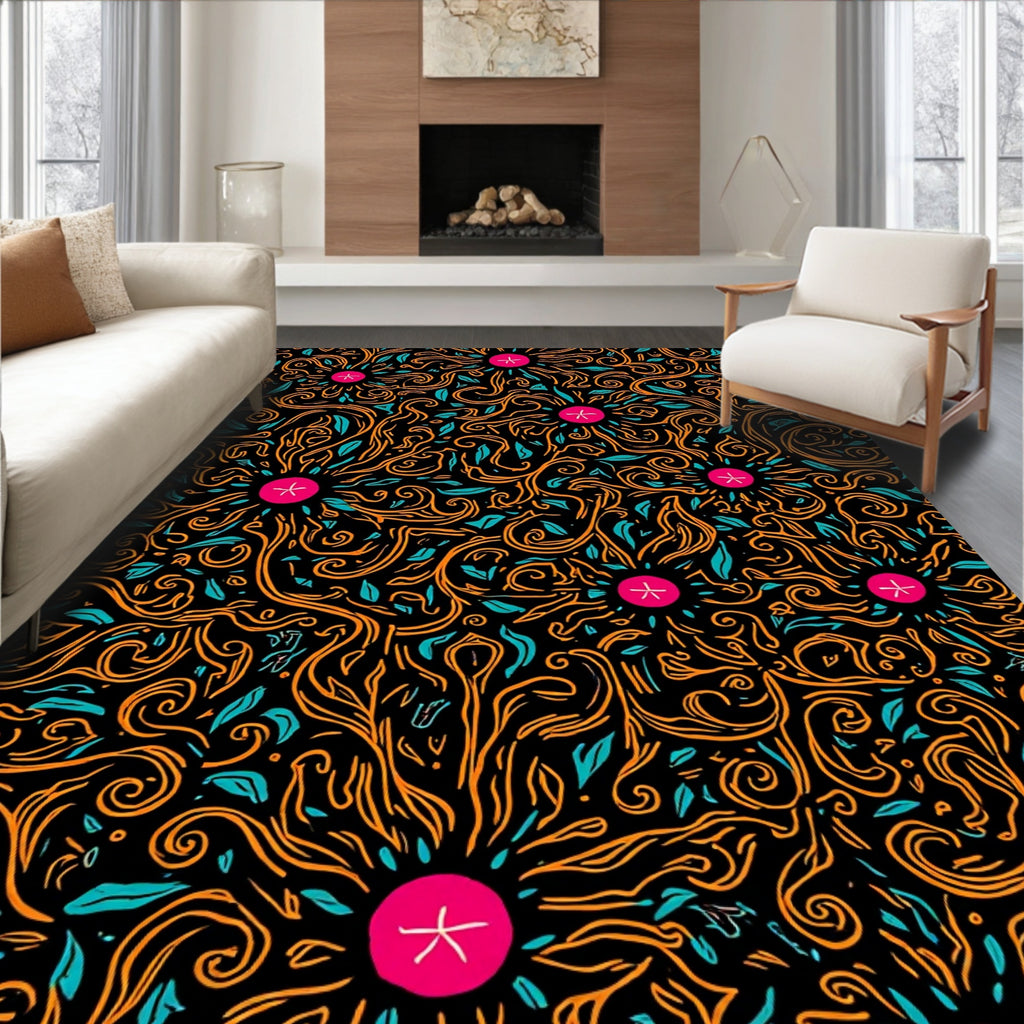 Whimsical Floral Swirls Pattern Rug