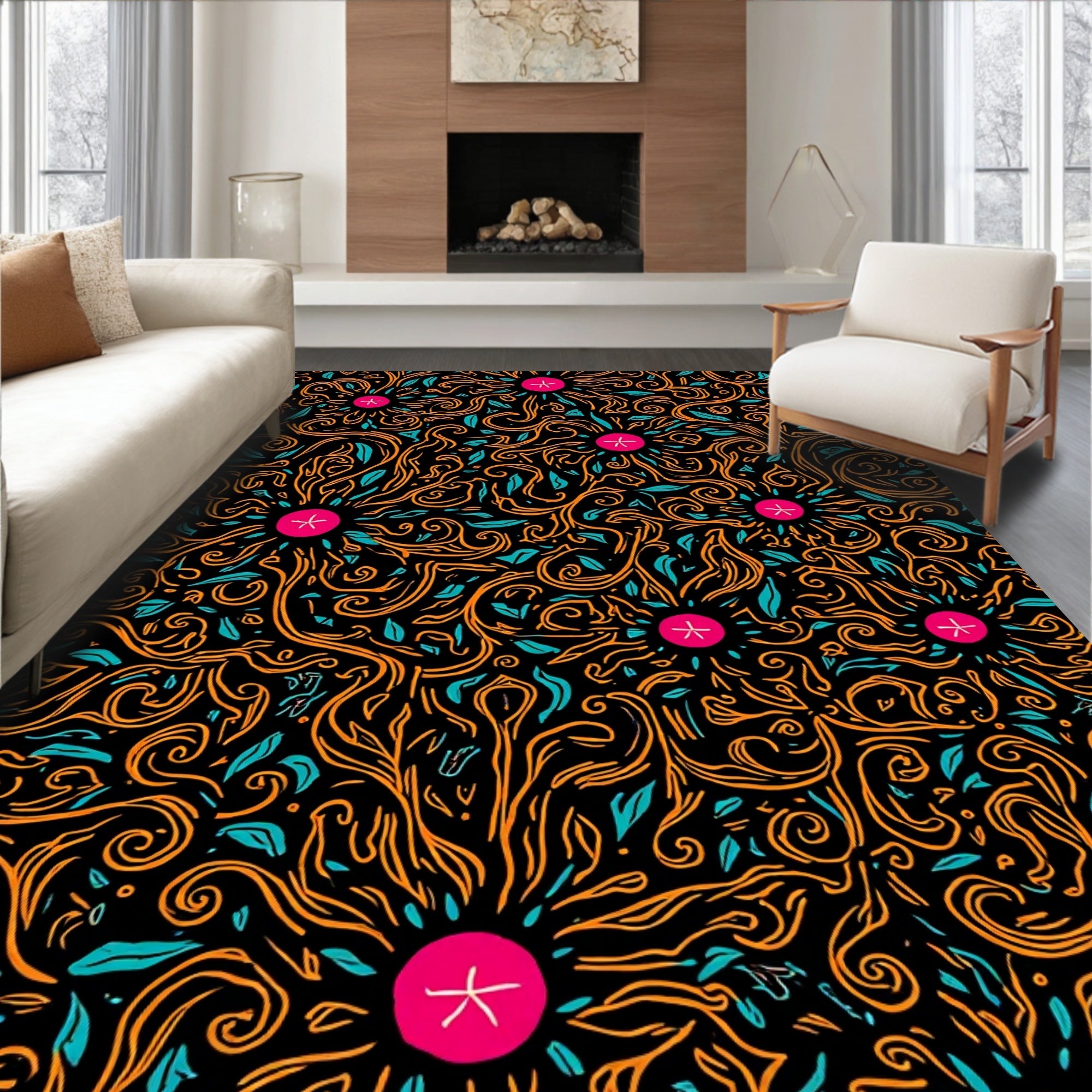 Whimsical Floral Swirls Pattern Rug