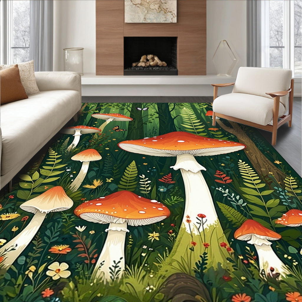 Enchanted Forest Mushroom Pattern Rug