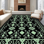 Light Green Black Ornate Floral Rug