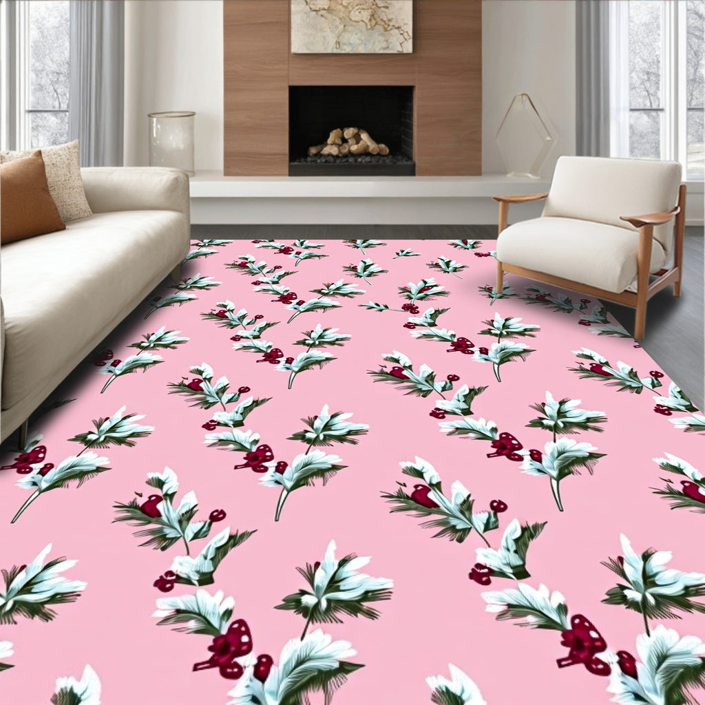 Pink Floral Berry Sprig Arrangement Rug