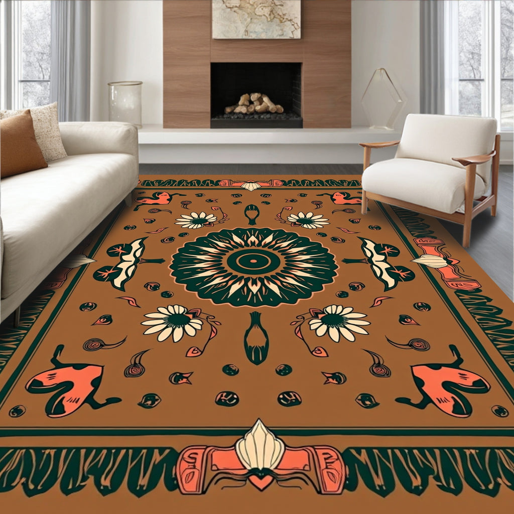 Retro Floral Animal Inspired Pattern Rug