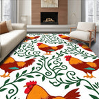 Brown Rooster Green Vine Art Rug