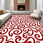 Whimsical Red Swirls Abstract Pattern Rug