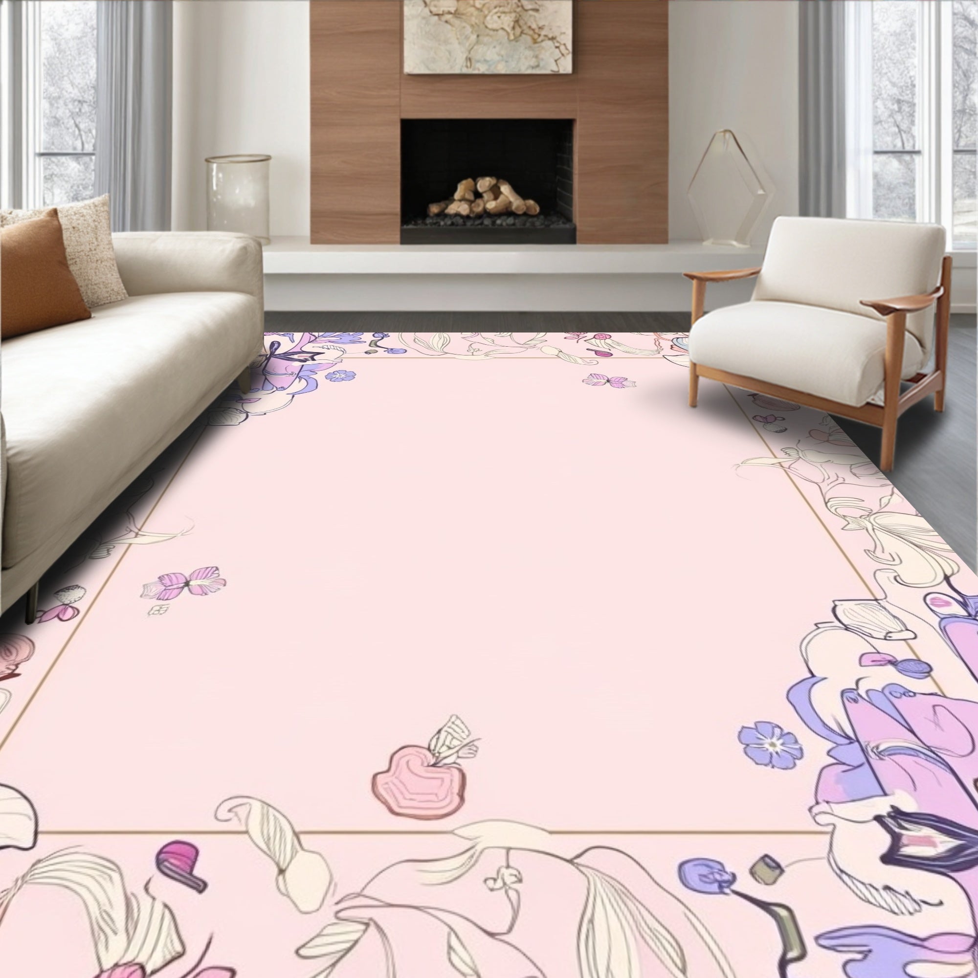 Whimsical Floral Outline Pattern Rug