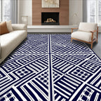 Bold Blue White Geometric Collage Rug