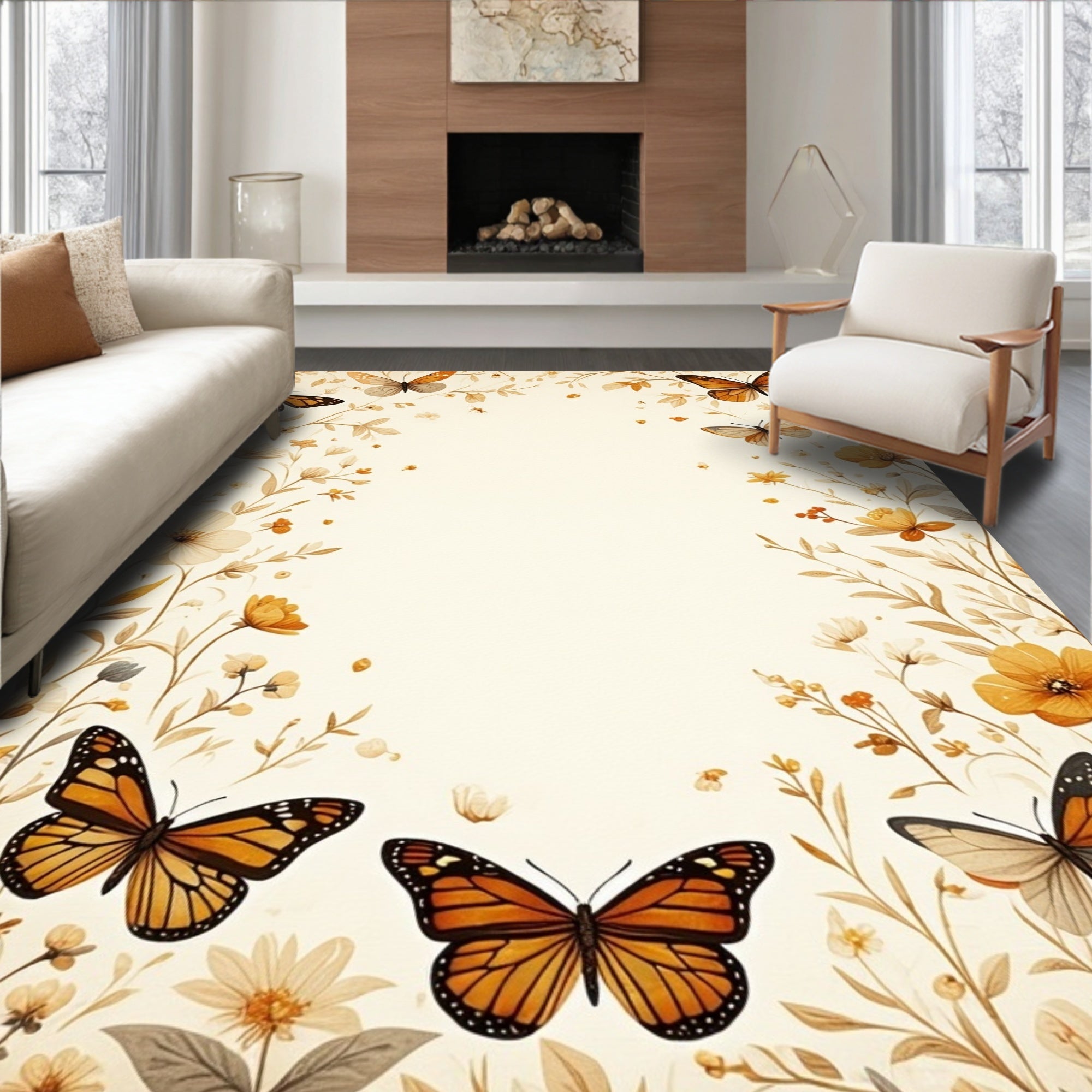 Whimsical Butterfly Floral Print Rug