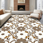 Brown Floral Vine Art Nuevo Pattern Rug