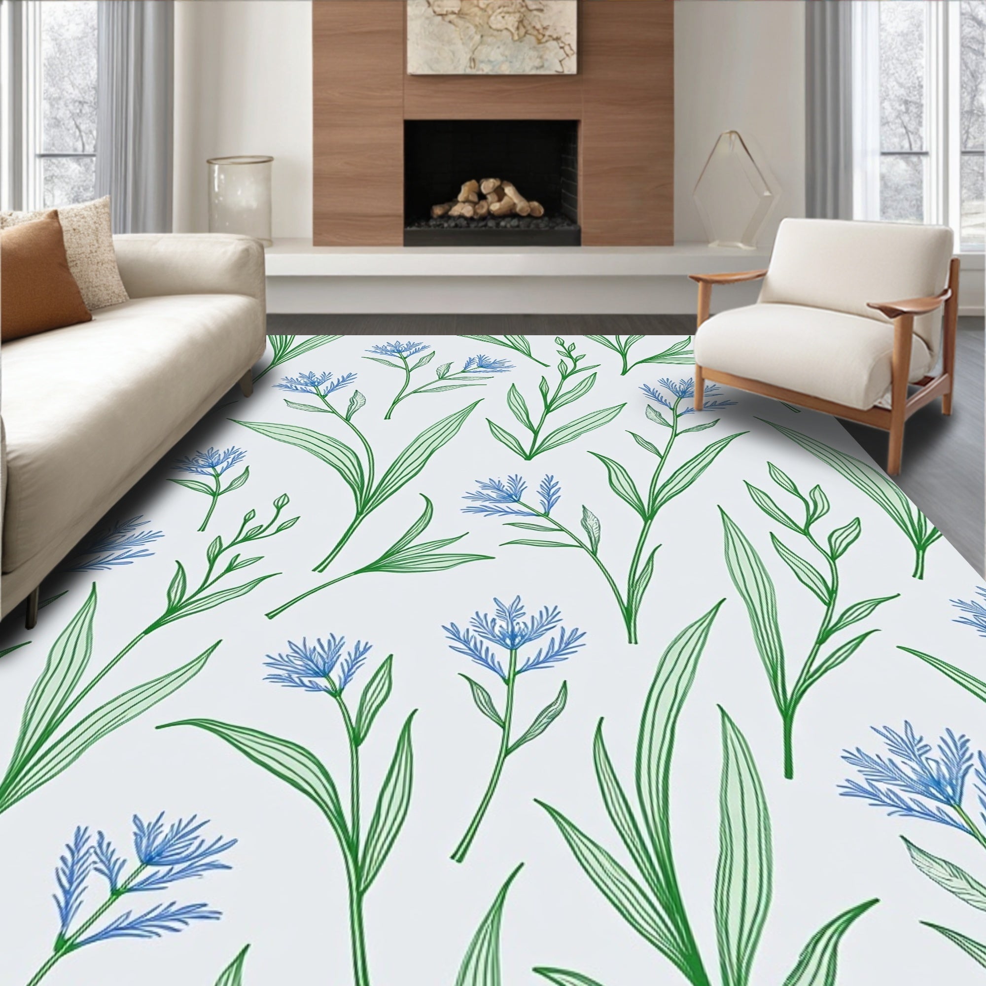 Blue Botanical Artistry Pattern Rug