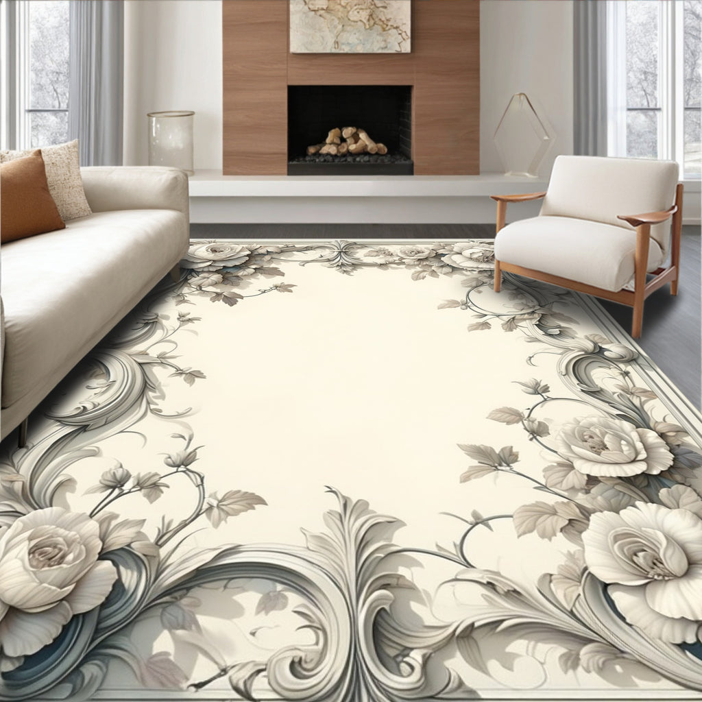Elegant Floral Scrollwork Patterned Rug
