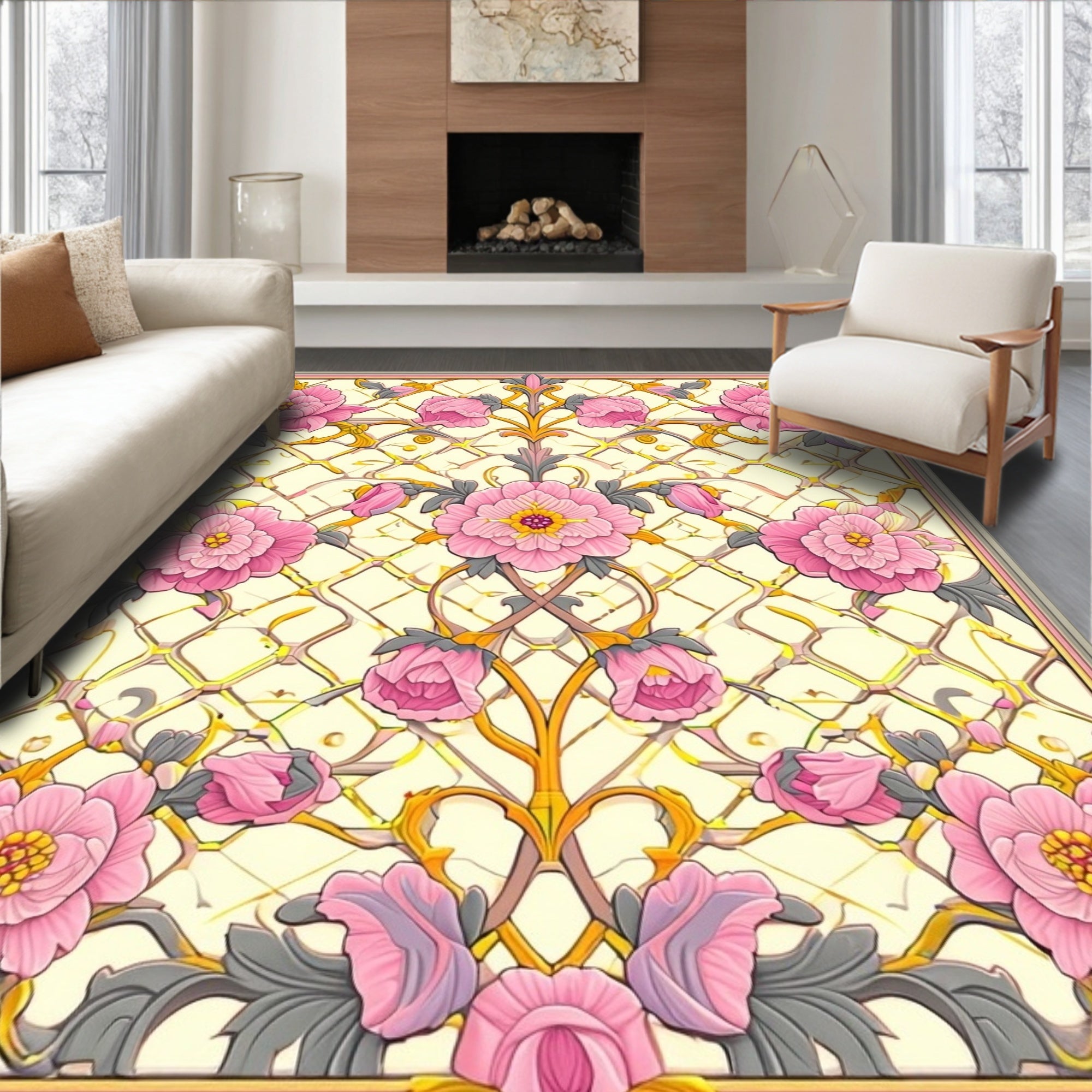 Victorian Floral Lattice Pattern Rug